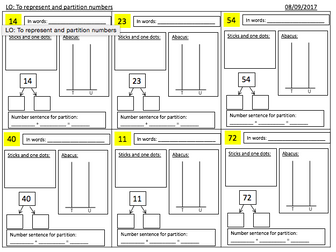 Place Value Year 2: Representing and Partitioning Numbers Worksheet Differentiated 3 ways