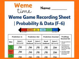 Weme Game Recording Sheet | Probability & Data (F–6)