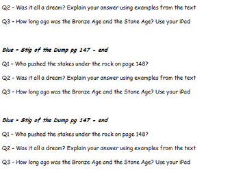 Stig of the Dump - Comprehension, Guided Reading, Speaking and Listening