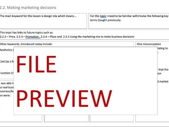 2.2 Making Marketing Decisions - notes organisers