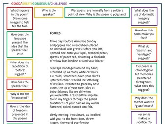 GCSE English Poetry POPPIES worksheet