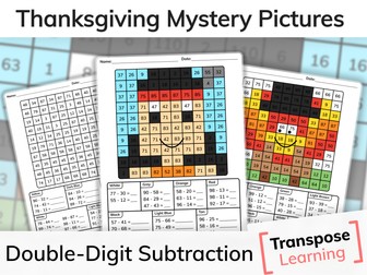 Thanksgiving Double-Digit Subtraction Mystery Pictures
