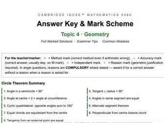 Cambridge IGCSE Mathematics 0580 – Topic 4: Geometry | Answer Key & Mark Scheme (Core & Extended)