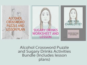 Alcohol Crossword Puzzle and Sugary Drinks Activities Bundle (UK)