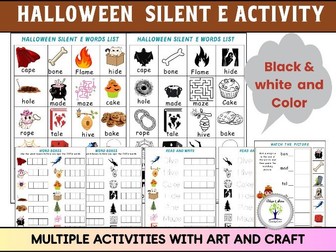 Halloween Silent E Activities – Coloring, Craft & Decodable Reading Passages