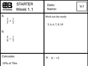 Four Question Starters  - Year 7 Half Term 1 DEMO