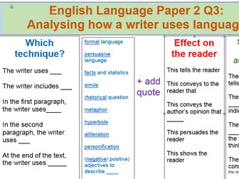 AQA English Language Paper 2 GCSE Writing Frame, Word-mats, Sentence starters