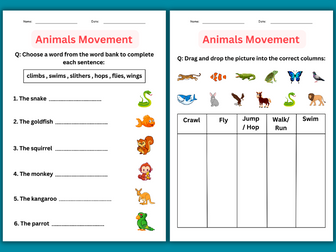 preschool movements of animals worksheets for kindergarten