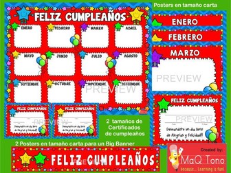 SPANISH Classroom Decoration Star Birthday Posters and Certificates
