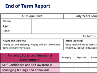 End of term report template (EYFS)