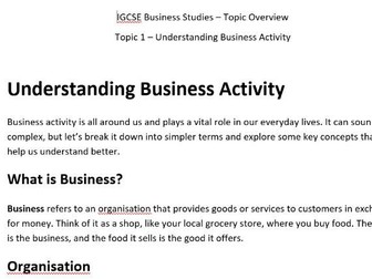Edexcel IGCSE Business Studies Unit 1 Content Explainers