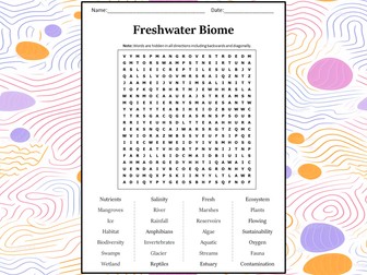 Freshwater Biome Word Search Puzzle Worksheet Activity