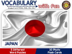 Japan - Country Symbols: 5 Different Word puzzles and 30 Photo flash cards (ESL, ELA, ELL, TESOL)