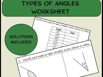 Types of angles worksheet (with solutions)