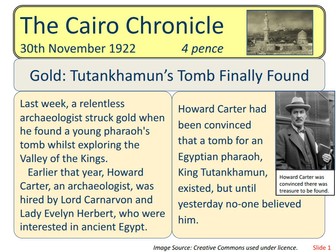 English Mini-Study Pack: Howard Carter and Tutankhamun Newspaper WAGOLL