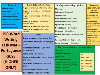 Portuguese GCSE 150 word writing mat - Higher only - any exam board