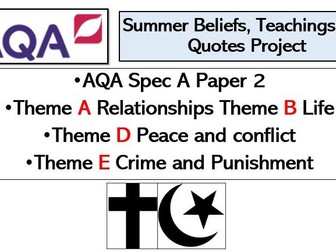 AQA A Paper 2 Religious Studies Themes Summer Project for KS4