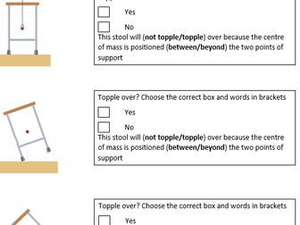 KS3 Centre of Mass and Stability worksheet