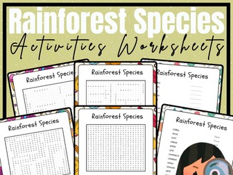 Rainforest Species Word Search, Scramble & Reverse Search No-Prep Fun Activities