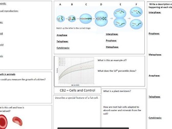 EDEXCEL COMBINED SCIENCE GCSE 9-1 CB2 CELLS REVISION MAT