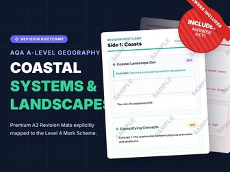 AQA A-Level Geography Coastal Systems  exam skills revision mat