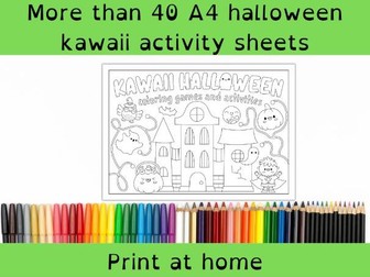 Kawaii Halloween colouring and activity sheets