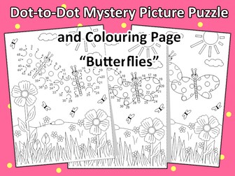 Dot-to-Dot Mystery Picture Puzzle and Colouring Page “Butterflies”