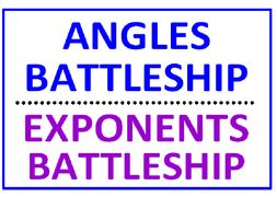 Angles Battleship PLUS Exponents Battleship Using Greater Than Less Than (Both Sets)