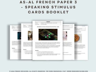 French A-level AQA - Stimulus CARDS exam practice Booklet - Paper 3 Speaking - PACK A
