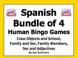 Spanish Human Bingo Game Speaking and Written Follow-Up Bundle of 4