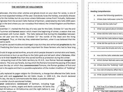 the history of halloween reading comprehension worksheet vocabulary