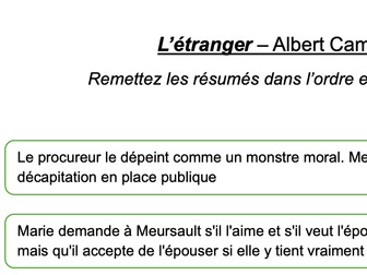 L'Etranger- Albert Camus- Activité : Résumé de l'oeuvre