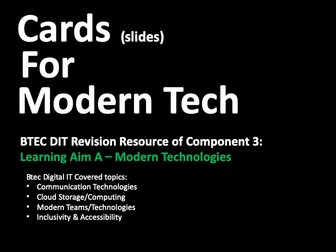 BTEC DIT Learning Aim A & B Cards A̶g̶a̶i̶n̶s̶t̶ ̶H̶u̶m̶a̶n̶i̶t̶y̶  For Component 3 Resource