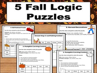 Fall Logic Grid Puzzles | 5 Printable Brain Teasers | Critical Thinking Activities