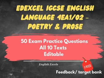Edexcel IGCSE English Language (4EA1) – Poetry & Prose Exam Practice  (50 Questions)