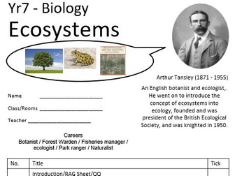 Ecosystems KS3 science topic 13 lessons and work booklet
