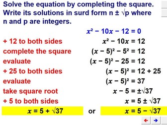 Completing The Square & Quadratic Formula