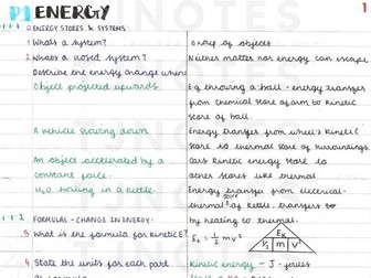 Grade 9 Energy Paper 1 AQA Combined Science Higher Physics Specification Concise notes