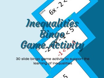 Inequalities Algebra Maths Bingo Game Activity