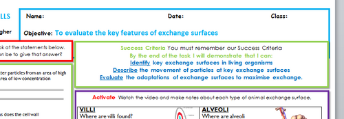 New Gcse Biology Specification Exchange Surfaces Learning Mat Higher And Foundation Mats - 