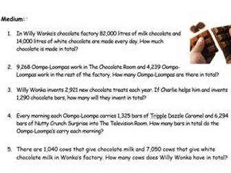 Willy Wonka Addition Word Problems Y5