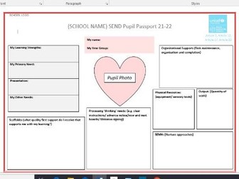 SEND Pupil Passport (Excellent for Transition)