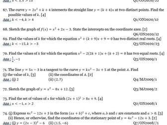 4037/0606 Additional Maths - QUADRATIC EXPRESSIONS, DISCRIMINANT, INEQUALITIES  ON/2008-ON/2020