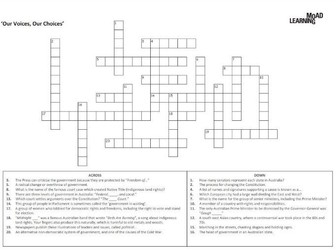 Civics and Citizenship Crossword - Our Voices, Our Choices Years 7 - 12