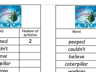 Guided Reading Year 1 or 2 Beetle in the bathroom (Green level)  syllable hunt
