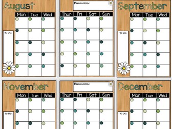 Monthly Planner and Calendar in Cool Colours