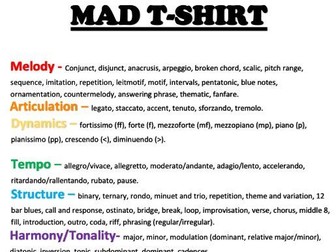 GCSE Music MADTSHIRT prompt sheet