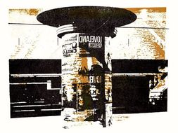 Collage in urban print art - a Billboard near the train station in Amsterdam city - free download