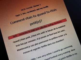 GCSE French Speaking and Writing Theme 1: Myself, my family and friends