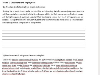 A LEVEL GERMAN TRANSLATION BOOKLET